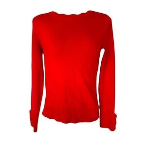 CABLE AND GAUGE women’s red long sleeve sweater top with scalloped hem neckline